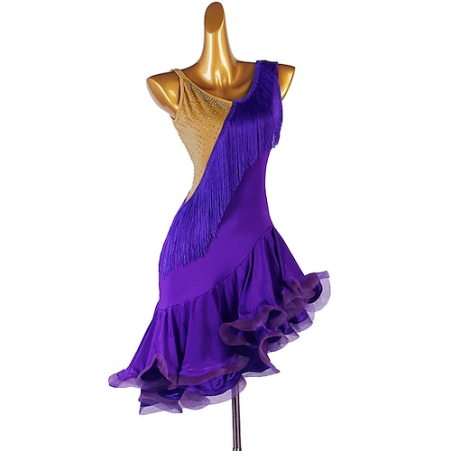 

Latin Dance Dress Tassel Crystals / Rhinestones Women's Training Sleeveless High Spandex