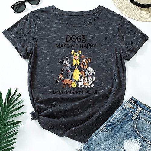 

Women's Plus Size Tops T shirt Tee Cartoon Dog Print Short Sleeve Crew Neck Streetwear Casual Daily Going out Cotton Spring Summer Pink Dark Gray