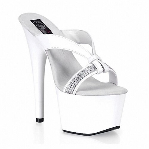 

Mulheres Sandálias Festa Praia Presilha Stiletto Ponta Redonda Peep Toe Pele PU Mocassim Cor Sólida Branco Vermelho