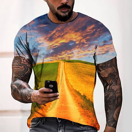 

Men's T shirt Tee Tee Graphic Round Neck Orange 3D Print Casual Daily Short Sleeve 3D Print Clothing Apparel Fashion Cool Designer Comfortable / Summer / Summer