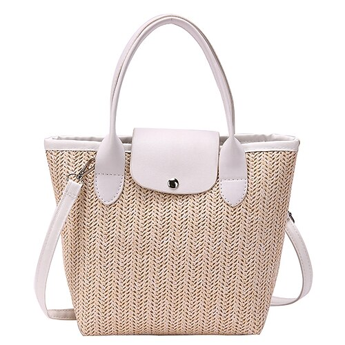 

Women's Straw Bag Straw Solid Color Daily White Black