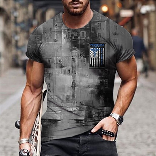 

Men's Unisex T shirt 3D Print Graphic Prints National Flag Crew Neck Street Daily Print Short Sleeve Tops Casual Vintage Designer Big and Tall Gray