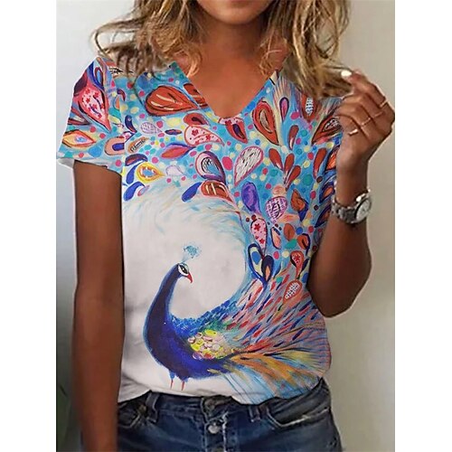 

Women's T shirt Animal Patchwork Print Round Neck Basic Ethnic Vintage Tops Rainbow / 3D Print