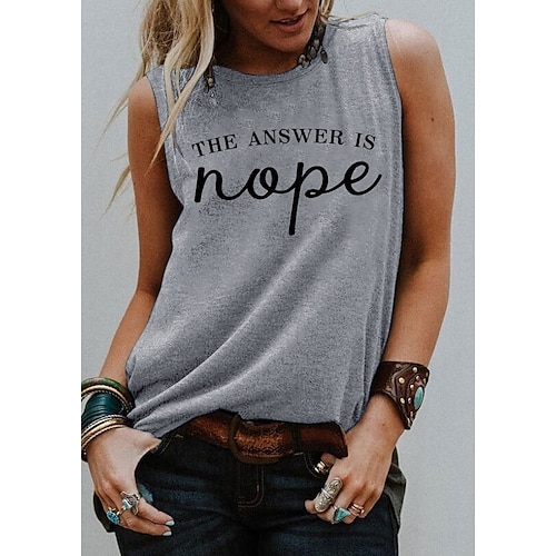 

Women's Tank Top Graphic Letter Print Round Neck Basic Tops Blue Purple Pink