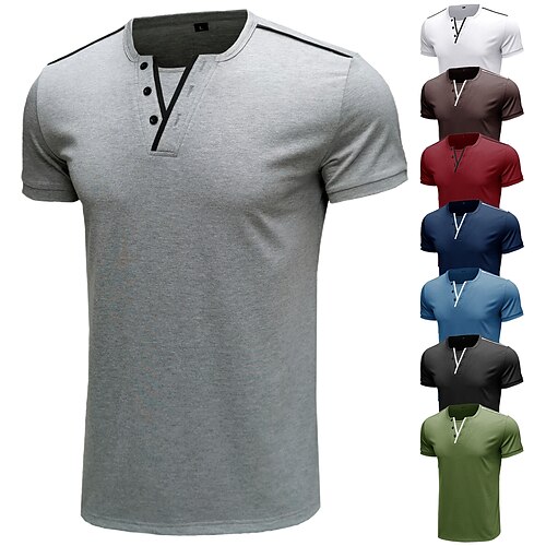 

Men's T shirt Hiking Tee shirt Henley Shirt Short Sleeve V Neck Tee Tshirt Sweatshirt Top Outdoor Breathable Quick Dry Lightweight Sweat wicking Summer Spandex Cotton Patchwork White Black Army Green