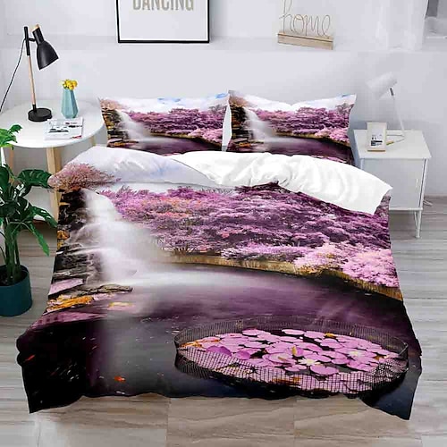 

Landscape Series 3-Piece Duvet Cover Set Hotel Bedding Sets Comforter Cover with Soft Lightweight Microfiber, Include 1 Duvet Cover, 2 Pillowcases for Double/Queen/King(1 Pillowcase for Twin/Single)