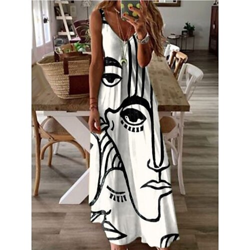 

Women's Shift Dress A Line Dress Summer Dress Long Dress Maxi Dress White Sleeveless Print Print Summer Spring Spaghetti Strap Elegant 2023 S M L XL XXL 3XL