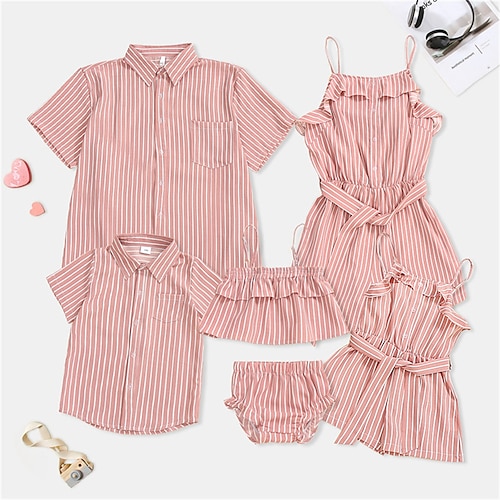 

Family Look Tops Family Sets Jumpsuit Striped Daily Lace up Pink Short Sleeve Daily Matching Outfits / Spring / Summer / Casual