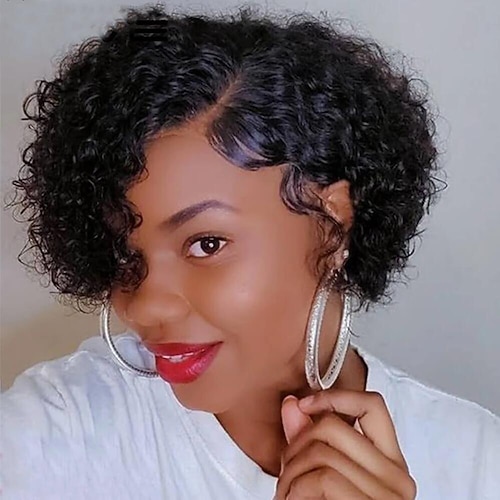 

Pixie Cut Wig Short Curly Lace Front Human Hair Wigs Cheap Human Hair Wigs Short Curly Bob Wig 13X4X1 T Lace Front Wig Pre Plucked for Black Women