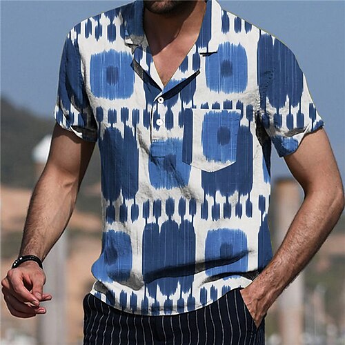 

Men's Shirt Print Tie Dye Turndown Street Casual Button-Down Print Short Sleeve Tops Casual Fashion Designer Breathable Blue / Spring / Summer