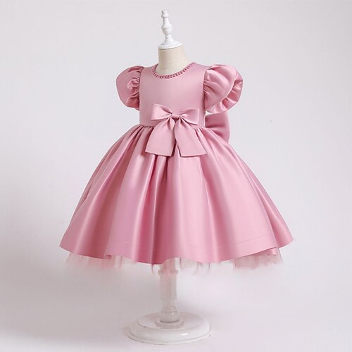 

Kids Little Girls' Dress Plain Skater Dress Birthday Performance Beaded Mesh Puff Sleeve Green Pink Wine Midi Short Sleeve Princess Beautiful Dresses Children's Day Spring Summer Slim 3-10 Years