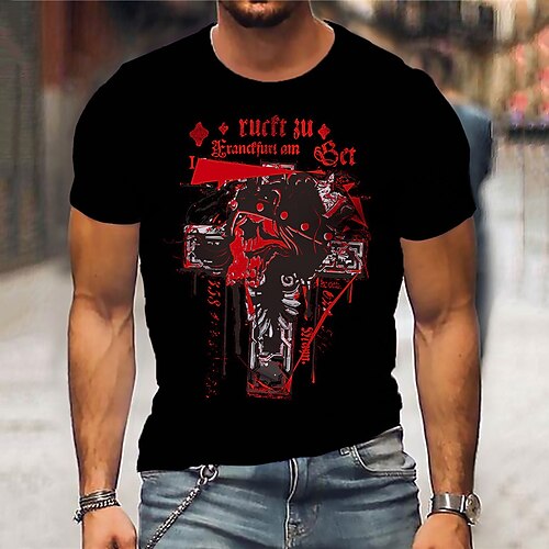 

Men's Unisex T shirt 3D Print Abstract Graphic Prints Crew Neck Street Daily Print Short Sleeve Tops Casual Designer Big and Tall Sports Black / Red