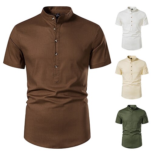 

Men's Shirt Solid Colored Stand Collar Army Green Khaki Coffee White Outdoor Street Short Sleeve Button-Down Clothing Apparel Fashion Casual Breathable Comfortable / Summer / Spring / Summer