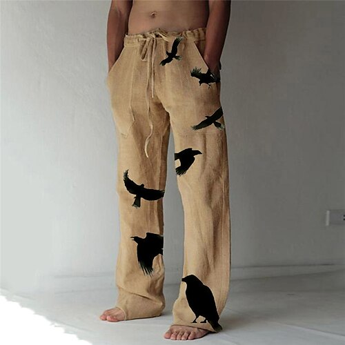 

Men's Fashion Designer Straight Trousers 3D Print Elastic Drawstring Design Front Pocket Pants Casual Daily Graphic Prints Bird Comfort Soft Mid Waist Khaki S M L XL XXL / Animal