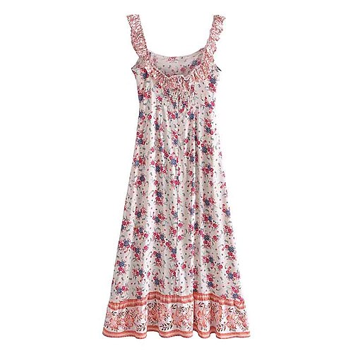 

Women's Floral Dress Maxi long Dress Orange Sleeveless Floral Print Summer cold shoulder Stylish Butterfly Sleeve 2022 S M L