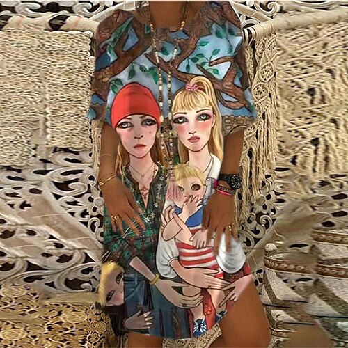 

Women's Shift Dress Short Mini Dress Blue Purple Wine Rainbow Short Sleeve Abstract Print Spring Summer Round Neck Personalized Casual Vintage 2022 S M L