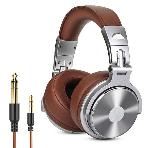 

Over Ear Headphone Wired Premium Stereo Sound Headsets with 50mm Driver Foldable Comfortable Headphones with Protein Earmuffs and Shareport for Recording Monitoring Podcast PC TV- with Mic (Silver)