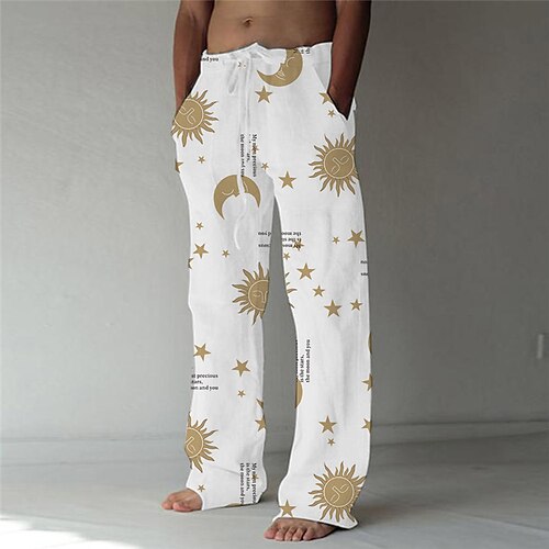 

Men's Fashion Designer Straight Trousers 3D Print Elastic Drawstring Design Front Pocket Pants Casual Daily Graphic Prints Moon Comfort Soft Mid Waist White S M L XL XXL