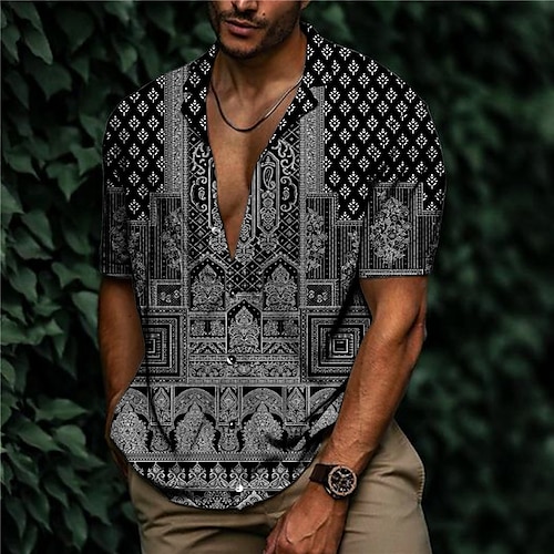 

camicia da uomo manica corta stampa floreale couverture grigio outdoor street stampa abbottonata top fashion designer casual