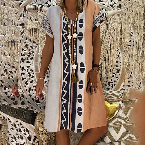 

Women's Casual Dress Knee Length Dress White Khaki Short Sleeve Floral Print Spring Summer V Neck Casual 2022 S M L XL XXL 3XL