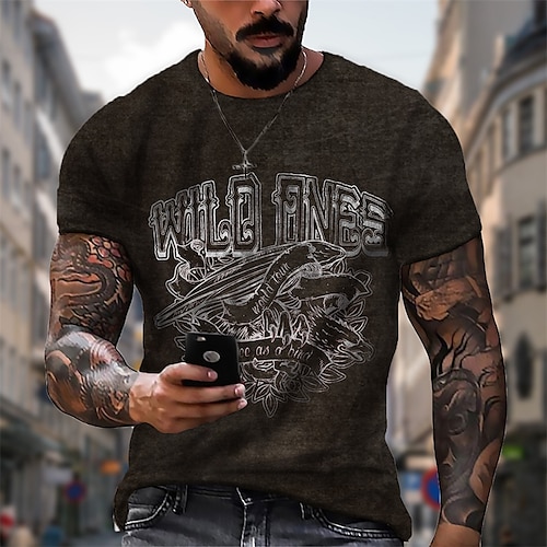 

Men's T shirt 3D Print Graphic Letter Crew Neck Casual Daily Print Short Sleeve Tops Fashion Vintage Designer Big and Tall Black / Gray