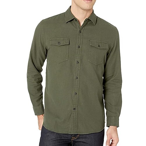 

Men's Shirt Solid Color Turndown Street Casual Button-Down Long Sleeve Tops Casual Fashion Breathable Comfortable Green White Black