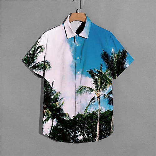 

Men's Shirt 3D Print Coconut Tree Turndown Street Casual Button-Down Print Short Sleeve Tops Casual Fashion Designer Breathable Blue