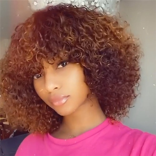 

Remy Human Hair Wig Jerry Curl With Bangs Blonde Natural Black Fashionable Design Classic Women Capless Brazilian Hair Women's Natural Black #1B Honey Blonde#24 8 inch 10 inch 12 inch Party / Evening