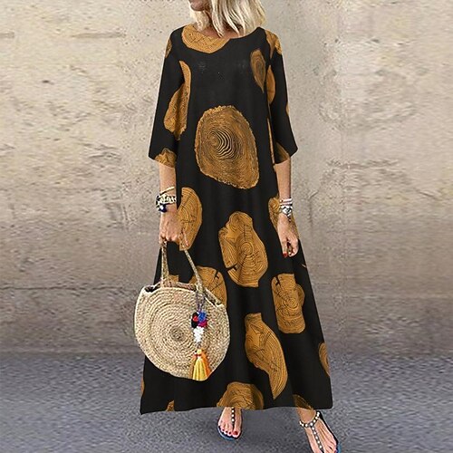 

Women's Swing Dress Maxi long Dress White Black Red Brown Short Sleeve Print Pocket Print Fall Spring V Neck Stylish Elegant Loose 2022 M L XL 2XL 3XL 4XL 5XL