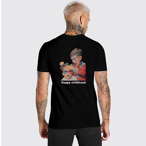 

Men's T shirt Hot Stamping Graphic Human Crew Neck Casual Daily Print Short Sleeve Tops Basic Fashion Comfortable Big and Tall Black