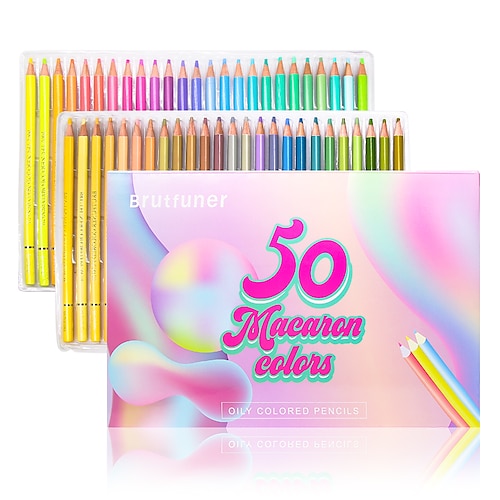

Colored Pencils 2B Log Pen Holder Oil Colors Rainbow Wood Pencils 50 Count for Adult Artists