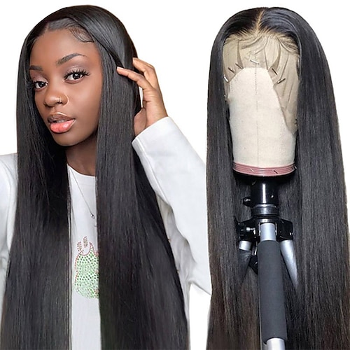 

Remy Human Hair 13x4 Lace Front 4x4 Lace Closure Wig with Natural Hairline Brazilian Hair kinky Straight 150% Density 100% Virgin For Women Pre Plucked Human Hair Wig