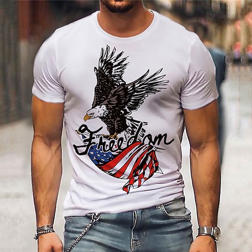 

Men's Unisex T shirt Hot Stamping Graphic Prints Eagle Crew Neck Street Daily Print Short Sleeve Tops Casual Designer Big and Tall Sports White