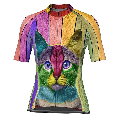 

21Grams Women's Cycling Jersey Short Sleeve Bike Top with 3 Rear Pockets Mountain Bike MTB Road Bike Cycling Breathable Quick Dry Moisture Wicking Reflective Strips Green Cat 3D Polyester Spandex