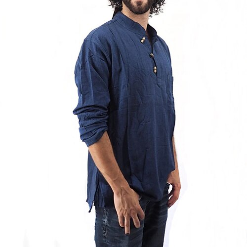 

Men's Shirt Solid Color Stand Collar Street Casual Button-Down Long Sleeve Tops Fashion Classic Comfortable Big and Tall Blue