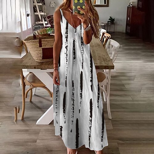 

Women's A Line Dress Maxi long Dress Gray Sleeveless Print Print Spring Summer Spaghetti Strap Stylish Casual Vacation 2022 S M L XL XXL 3XL