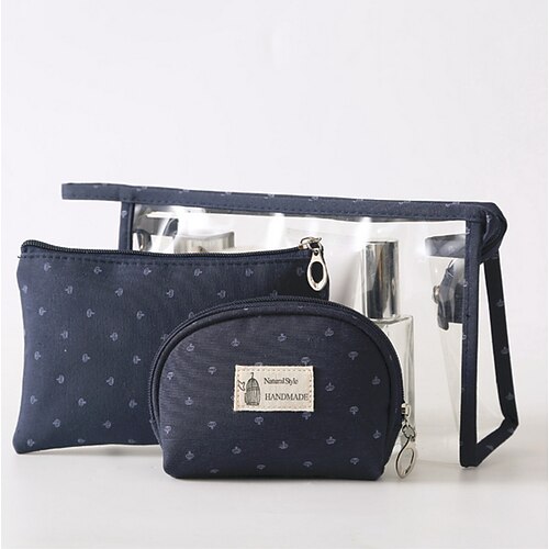 

3 Pieces Travel Bag Totes Cosmetic Bags Waterproof Wearable Lightweight Compact Cotton Cloth PVC