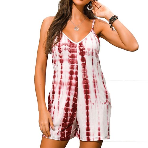 

Women's Romper Backless Print Striped V Neck Casual Home Daily Regular Fit Sleeveless Blue White Red S M L Spring