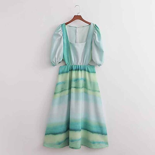 

Women's Chiffon Dress Maxi long Dress Light Blue Half Sleeve Geometric Hollow To Waist Summer Square Neck Stylish Butterfly Sleeve 2022 S M L