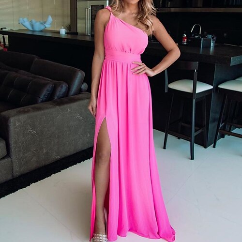 

Women's Sundress Maxi long Dress Pink Sleeveless Pure Color Backless Split Cold Shoulder Spring Summer One Shoulder Elegant Vacation 2022 S M L XL