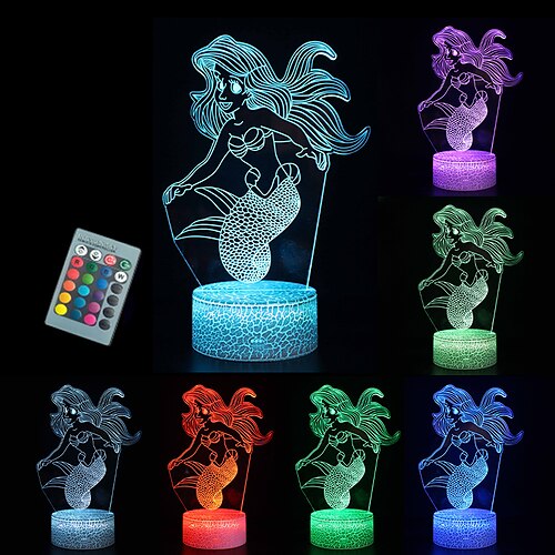 

3d illusion sirena luci notturne lampada da tavolo alimentata tramite usb 16 colori lampada da notte a led con tocco intelligente ideale per le ragazze sirena regalo di compleanno arredamento della