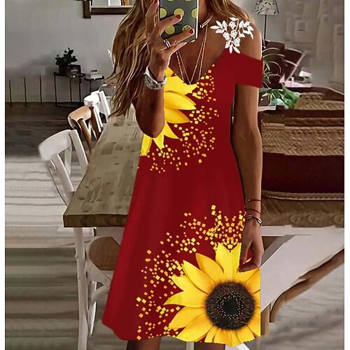 

Women's Casual Dress Short Mini Dress Blue Black Wine Light Blue Sleeveless Floral Print Print Summer V Neck Casual 2022 S M L XL XXL 3XL 4XL 5XL