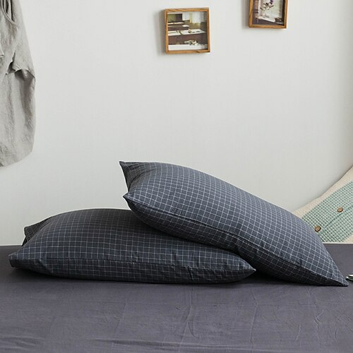 

Gray Grid Pattern Pillow Shams Protector Ultra Soft Pillow Covers for All Season 2 Pieces Breathable Micro Fiber Pillowslip for Adult Kids Boys Girls, No Pillow