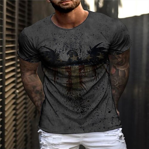 

Men's Unisex T shirt 3D Print Graphic Prints Eagle Crew Neck Street Daily Print Short Sleeve Tops Casual Vintage Designer Big and Tall Dark Gray