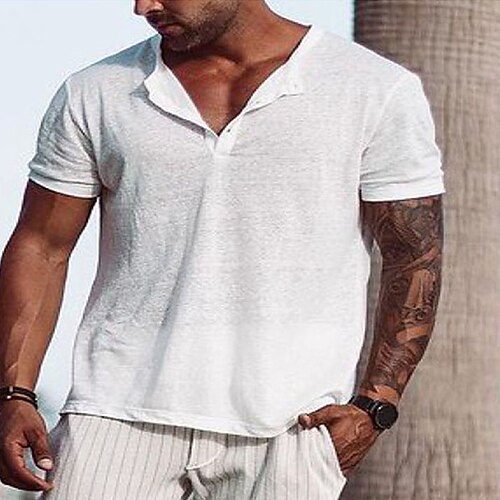 

Men's Shirt Solid Color Turndown Street Casual Button-Down Short Sleeve Tops Casual Fashion Breathable Comfortable White