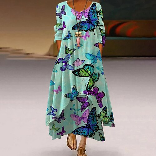

Women's A Line Dress Maxi long Dress Blue Black Purple Light Green Fuchsia Dark Blue Red Yellow Beige Light Blue Long Sleeve Floral Print Spring Summer Round Neck Casual 2022 S M L XL XXL 3XL 4XL 5XL
