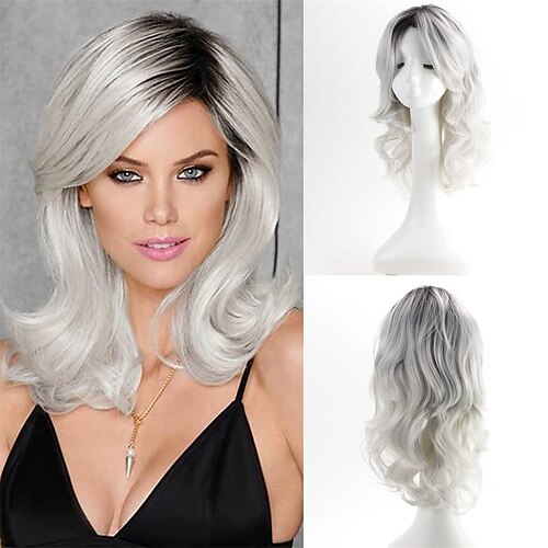 

Ombre Gray Wave Curly Wigs for Women Long Sliver Grey Wavy Wig Synthetic Wig
