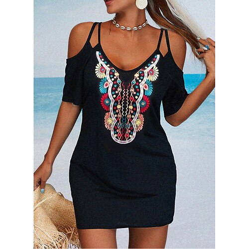 

Women's A Line Dress Short Mini Dress Black Half Sleeve Floral Print Ruched Print Spring Summer U Neck Elegant Casual 2022 S M L XL XXL 3XL