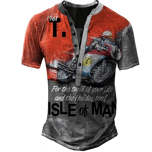 

Men's T shirt Tee Henley Shirt Graphic Color Block Car Henley Red 3D Print Street Casual Short Sleeve Button-Down Print Clothing Apparel Basic Fashion Classic Comfortable / Summer / Summer / Sports