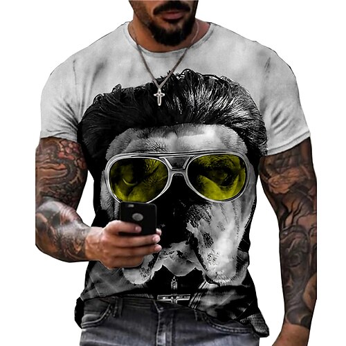 

Men's Unisex T shirt 3D Print Dog Graphic Prints Crew Neck Street Daily Print Short Sleeve Tops Casual Designer Big and Tall Sports Gray